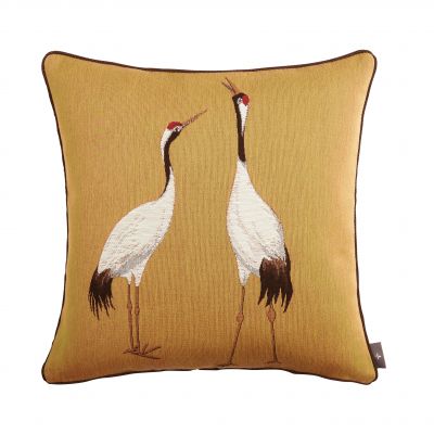 Coussin Garni 2 GRUES BLANCHES JAUNE - ART DE LYS