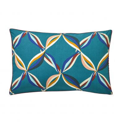 Taie D'oreiller CINETIQUE BLEU PAON - BLANC DES VOSGES - 